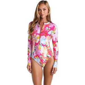 Sunshine 79 Pink Floral Paddlesuit Long Sleeve One Piece Swimsuit Sz XL